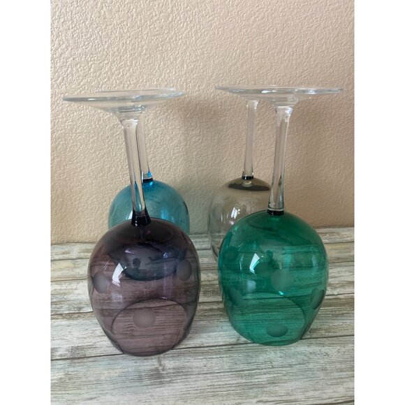 Marquis by Waterford Colored Polka Dot Wine Glasses – Set of 4 Balloon Goblets - Picture 7 of 15